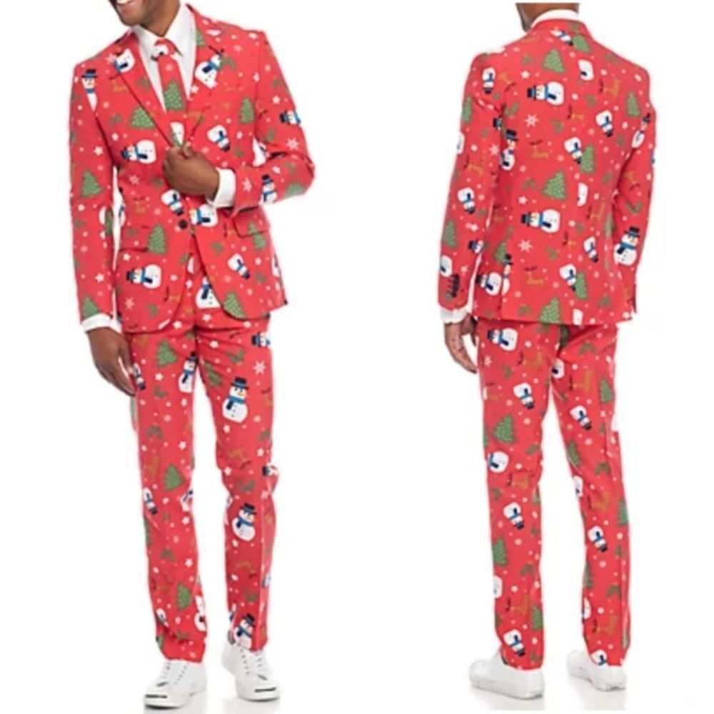 OppoSuits Men's Christmaster Christmas Suit Red Geometric Size 42